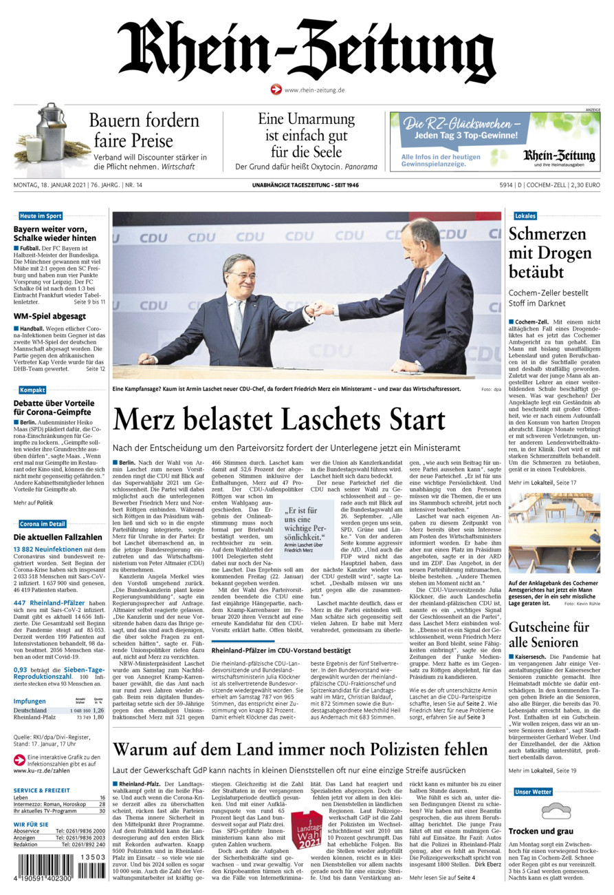 Rhein-Zeitung Kreis Cochem-Zell vom Montag, 18.01.2021