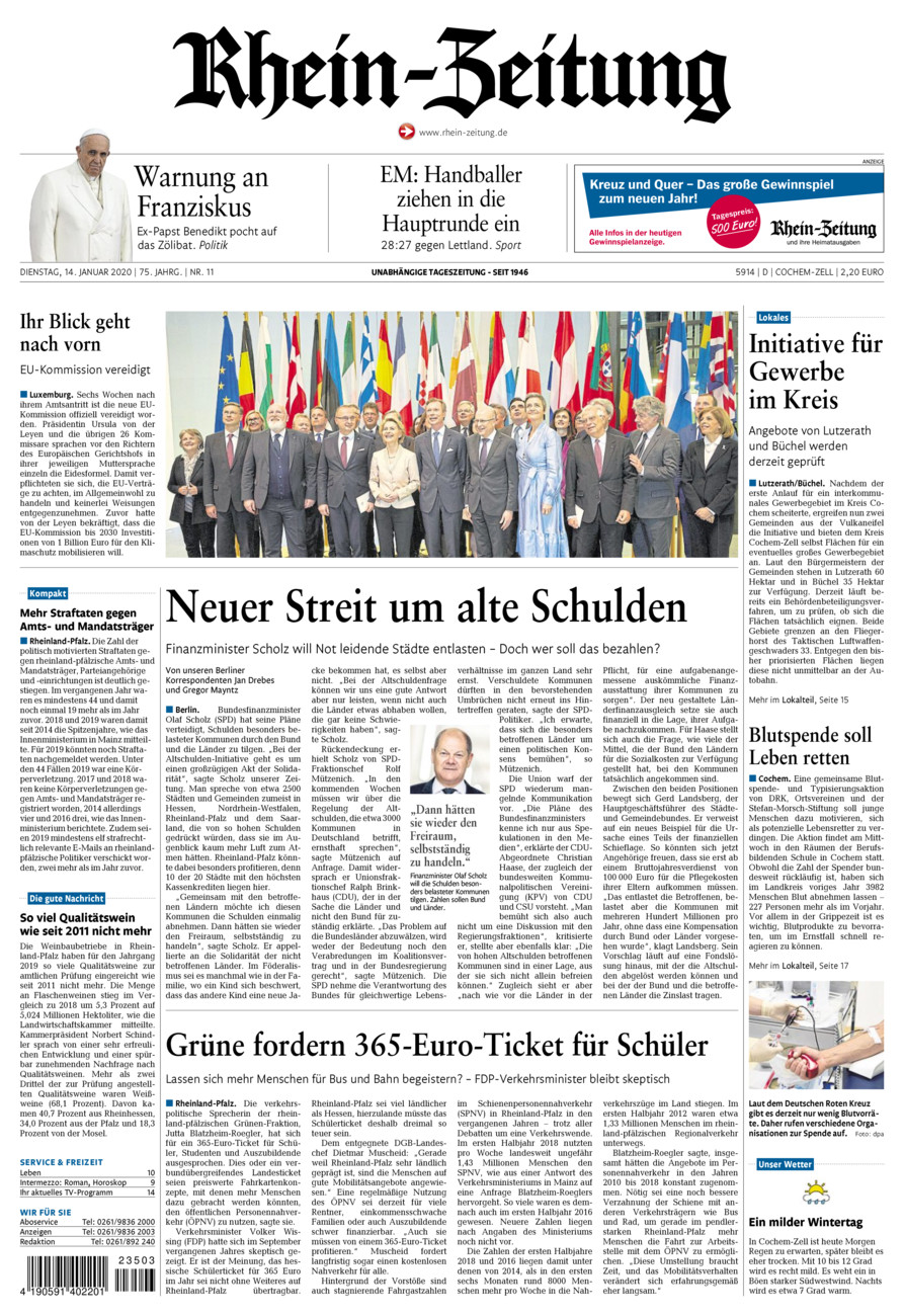 Rhein-Zeitung Kreis Cochem-Zell vom Dienstag, 14.01.2020