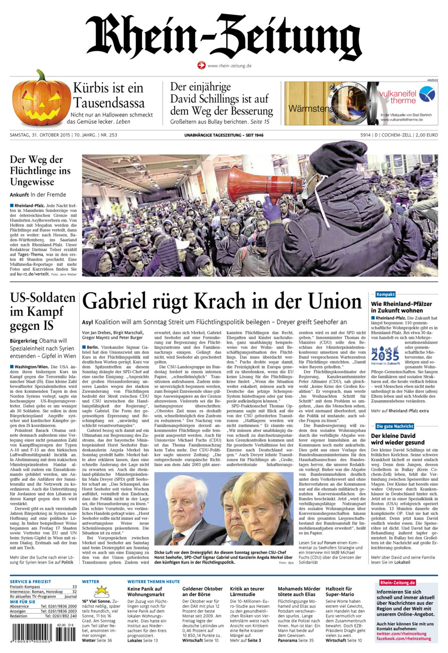 Rhein-Zeitung Kreis Cochem-Zell vom Samstag, 31.10.2015