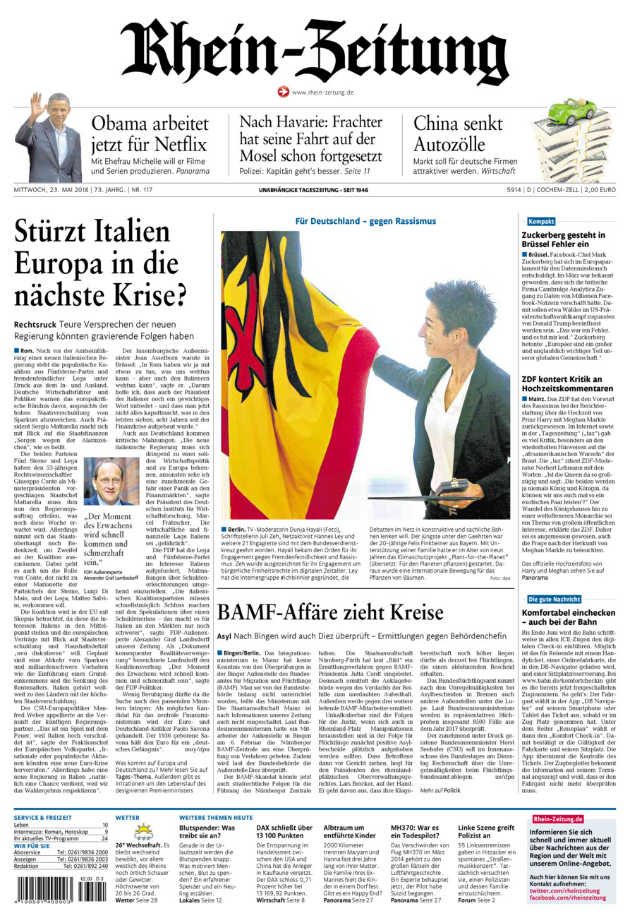 Rhein-Zeitung Kreis Cochem-Zell vom Mittwoch, 23.05.2018