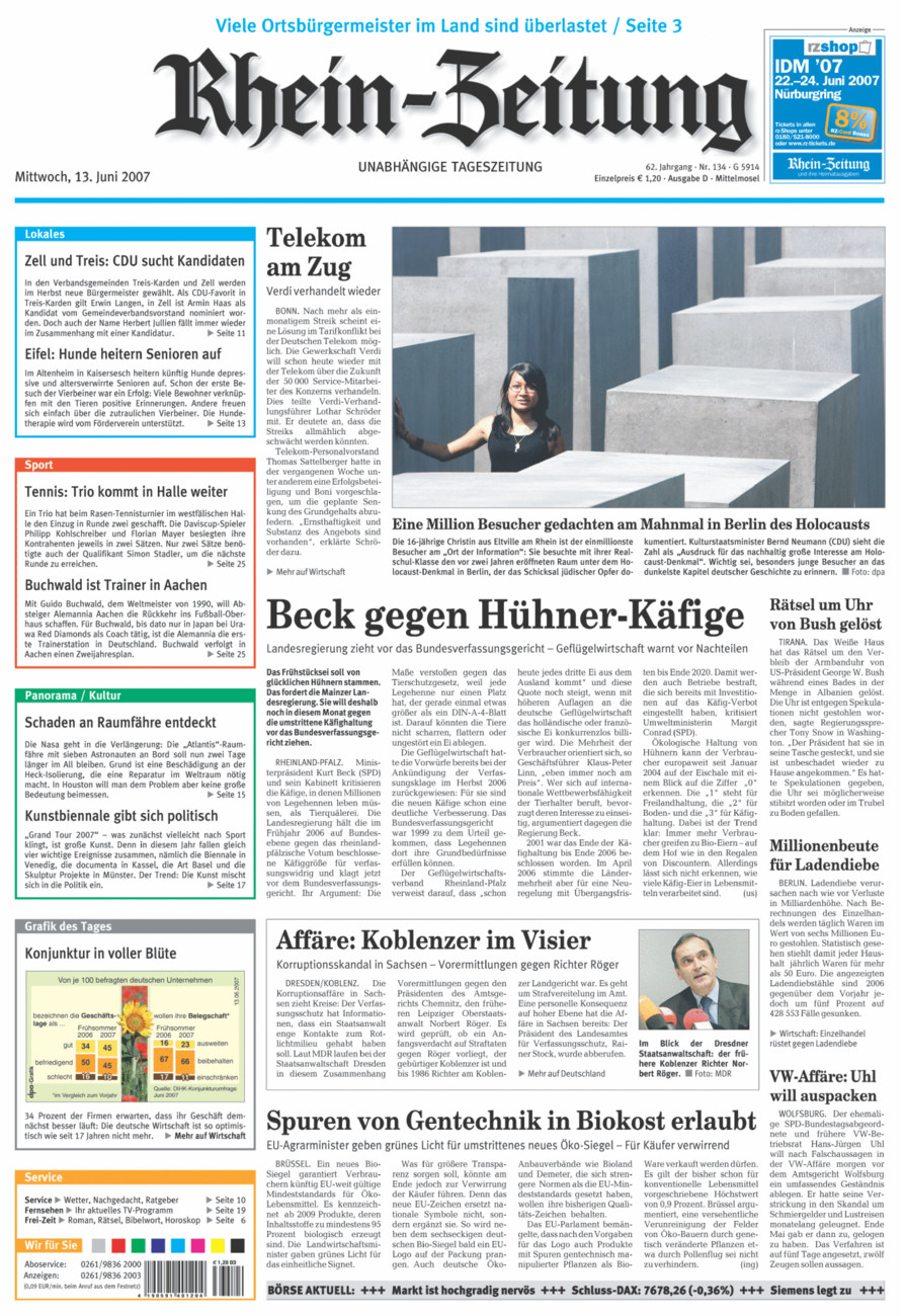 Rhein-Zeitung Kreis Cochem-Zell vom Mittwoch, 13.06.2007