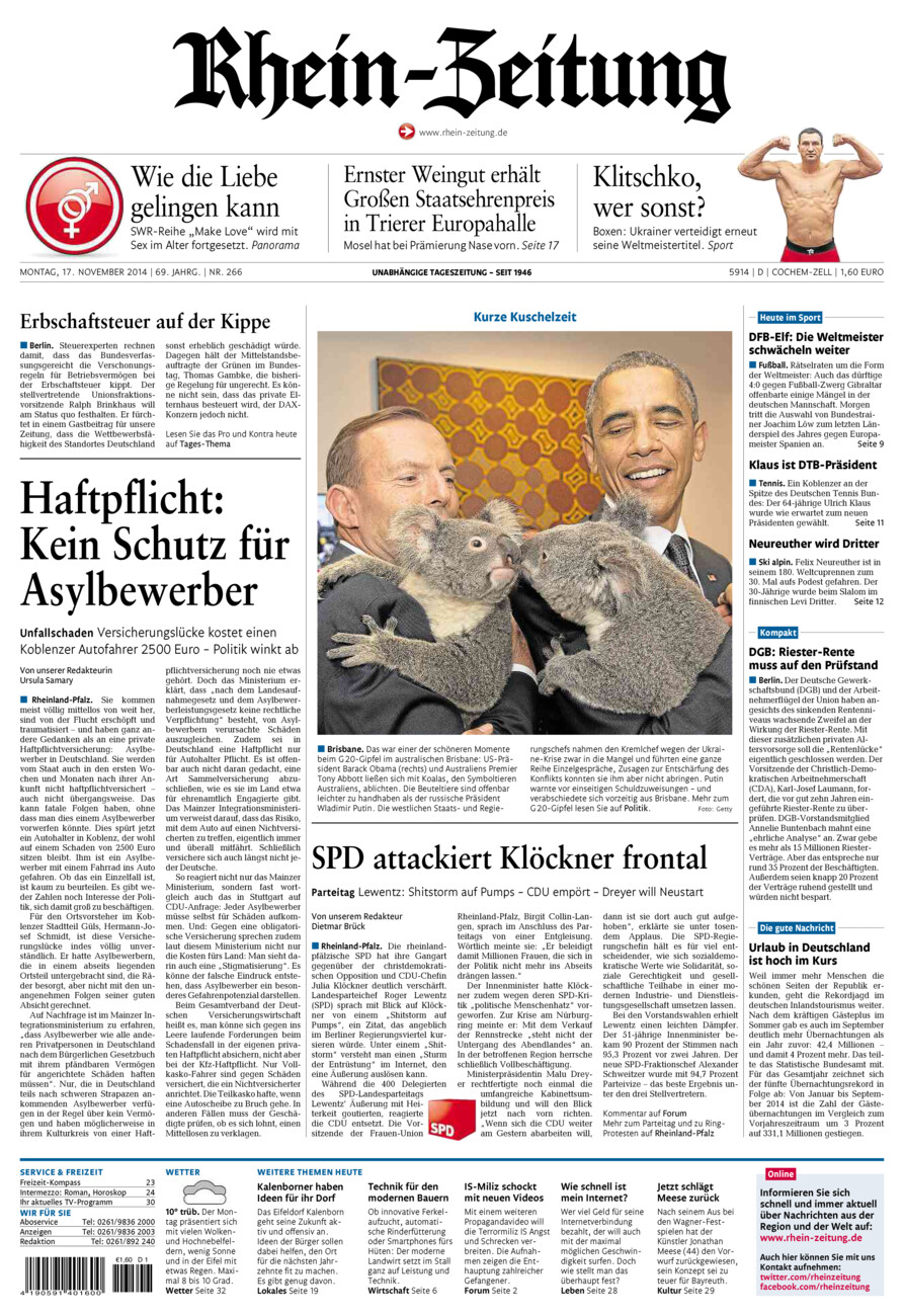 Rhein-Zeitung Kreis Cochem-Zell vom Montag, 17.11.2014