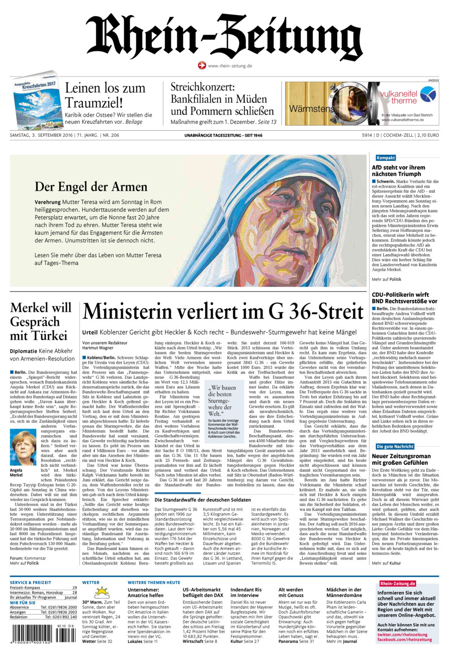 Rhein-Zeitung Kreis Cochem-Zell vom Samstag, 03.09.2016