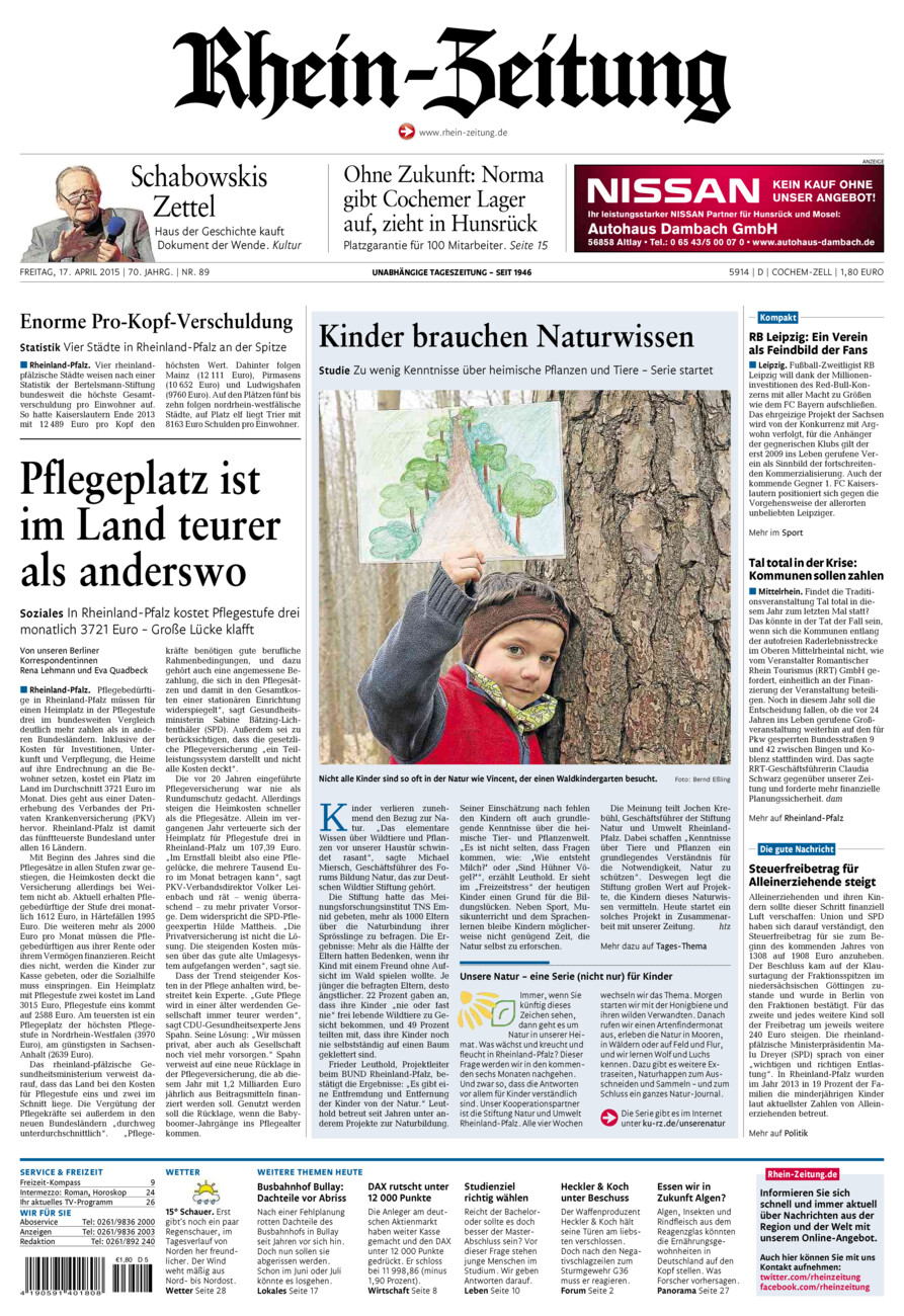 Rhein-Zeitung Kreis Cochem-Zell vom Freitag, 17.04.2015