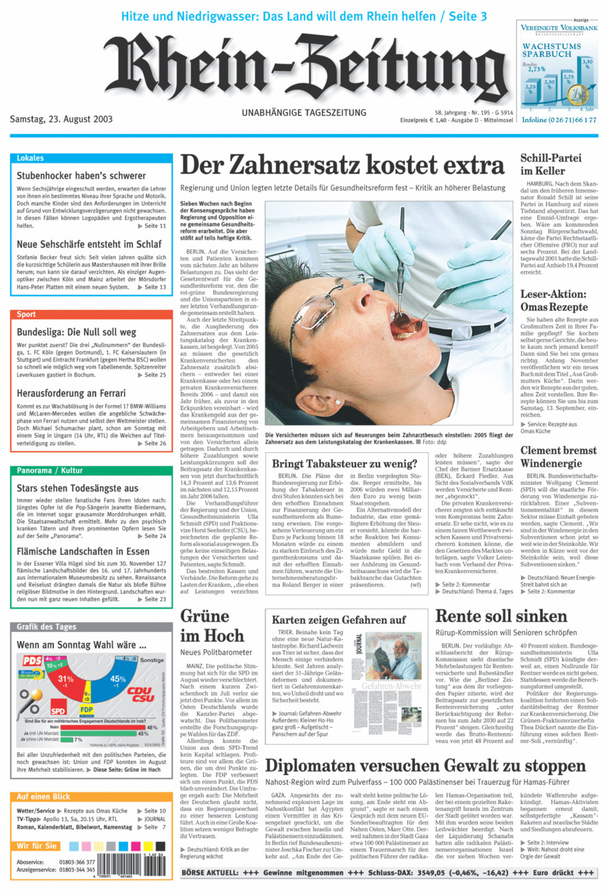 Rhein-Zeitung Kreis Cochem-Zell vom Samstag, 23.08.2003