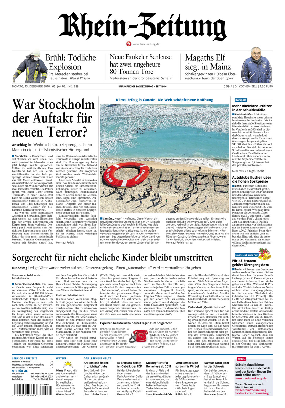 Rhein-Zeitung Kreis Cochem-Zell vom Montag, 13.12.2010