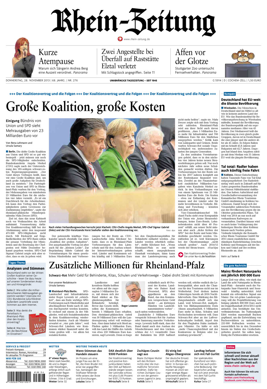 Rhein-Zeitung Kreis Cochem-Zell vom Donnerstag, 28.11.2013