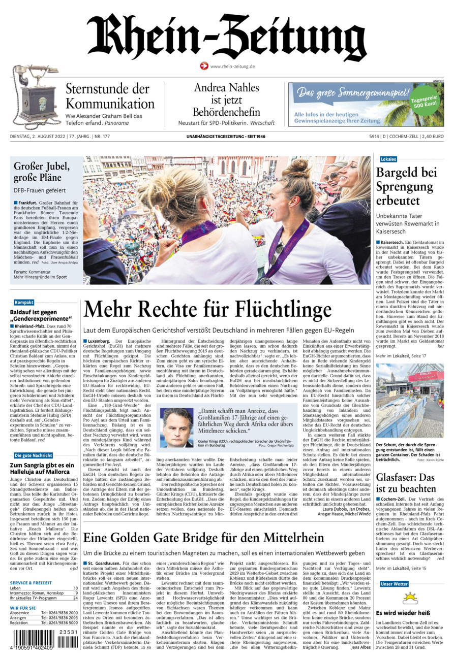 Rhein-Zeitung Kreis Cochem-Zell vom Dienstag, 02.08.2022