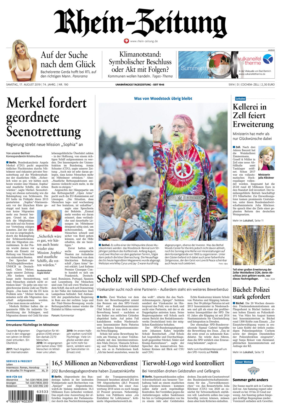 Rhein-Zeitung Kreis Cochem-Zell vom Samstag, 17.08.2019