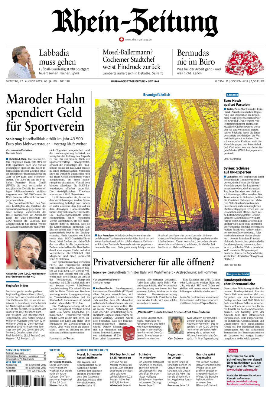 Rhein-Zeitung Kreis Cochem-Zell vom Dienstag, 27.08.2013