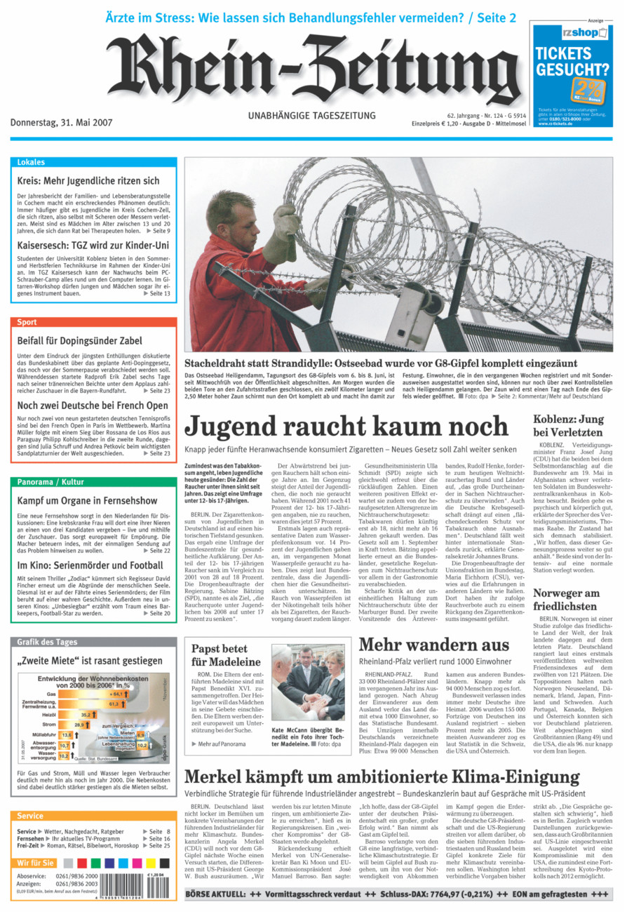 Rhein-Zeitung Kreis Cochem-Zell vom Donnerstag, 31.05.2007