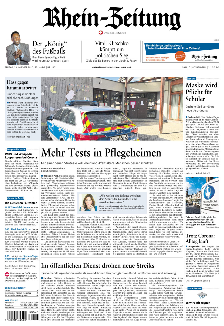 Rhein-Zeitung Kreis Cochem-Zell vom Freitag, 23.10.2020