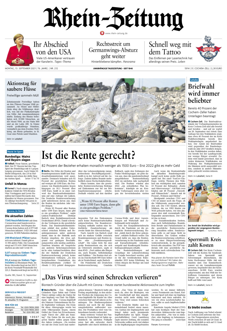 Rhein-Zeitung Kreis Cochem-Zell vom Montag, 13.09.2021