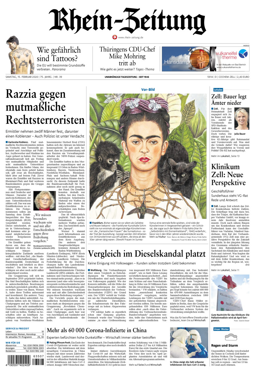 Rhein-Zeitung Kreis Cochem-Zell vom Samstag, 15.02.2020