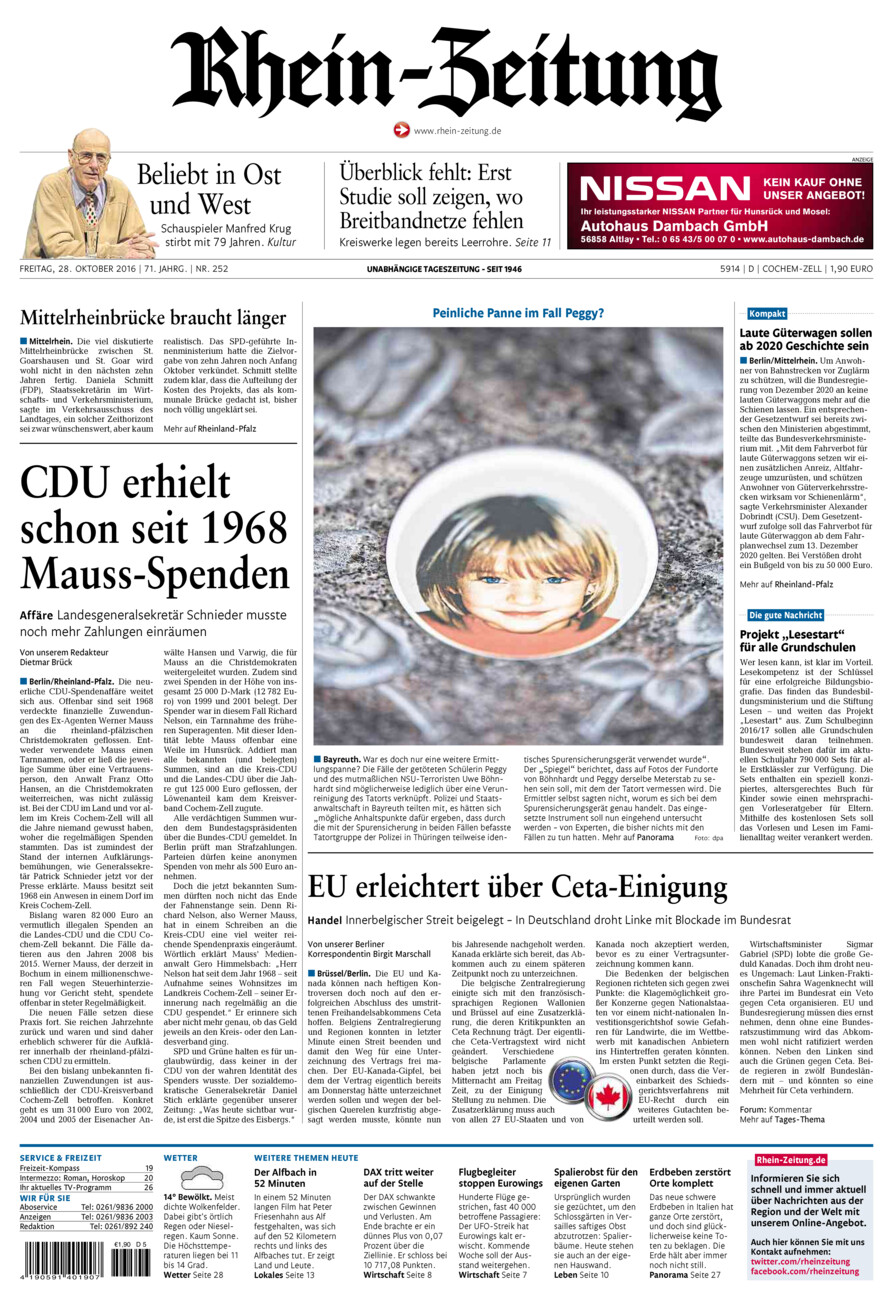 Rhein-Zeitung Kreis Cochem-Zell vom Freitag, 28.10.2016