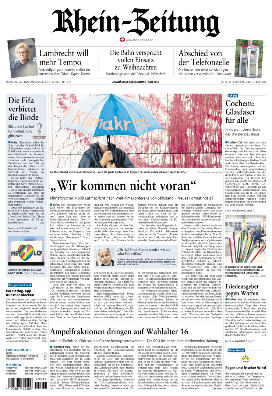 Rhein-Zeitung Kreis Cochem-Zell vom Dienstag, 22.11.2022