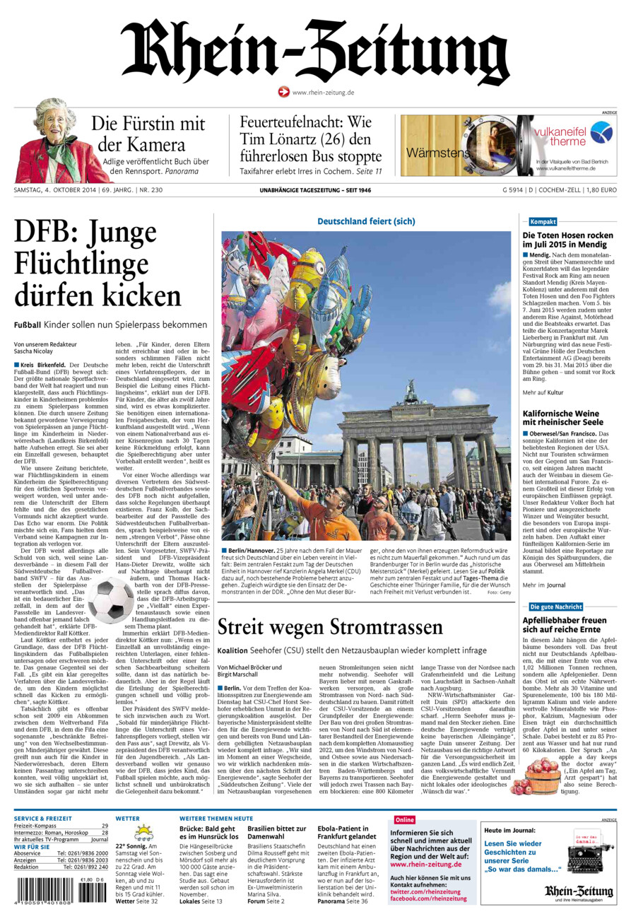 Rhein-Zeitung Kreis Cochem-Zell vom Samstag, 04.10.2014