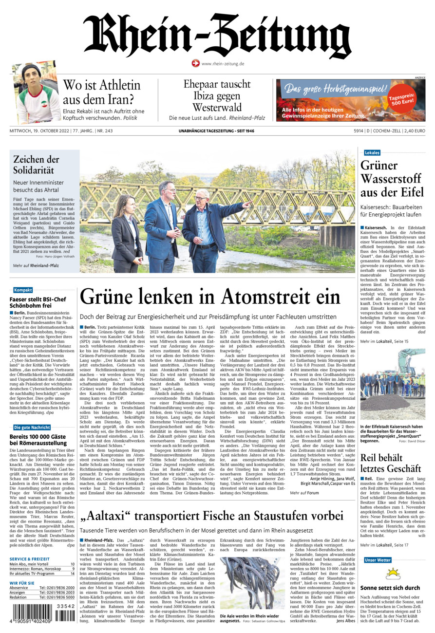 Rhein-Zeitung Kreis Cochem-Zell vom Mittwoch, 19.10.2022