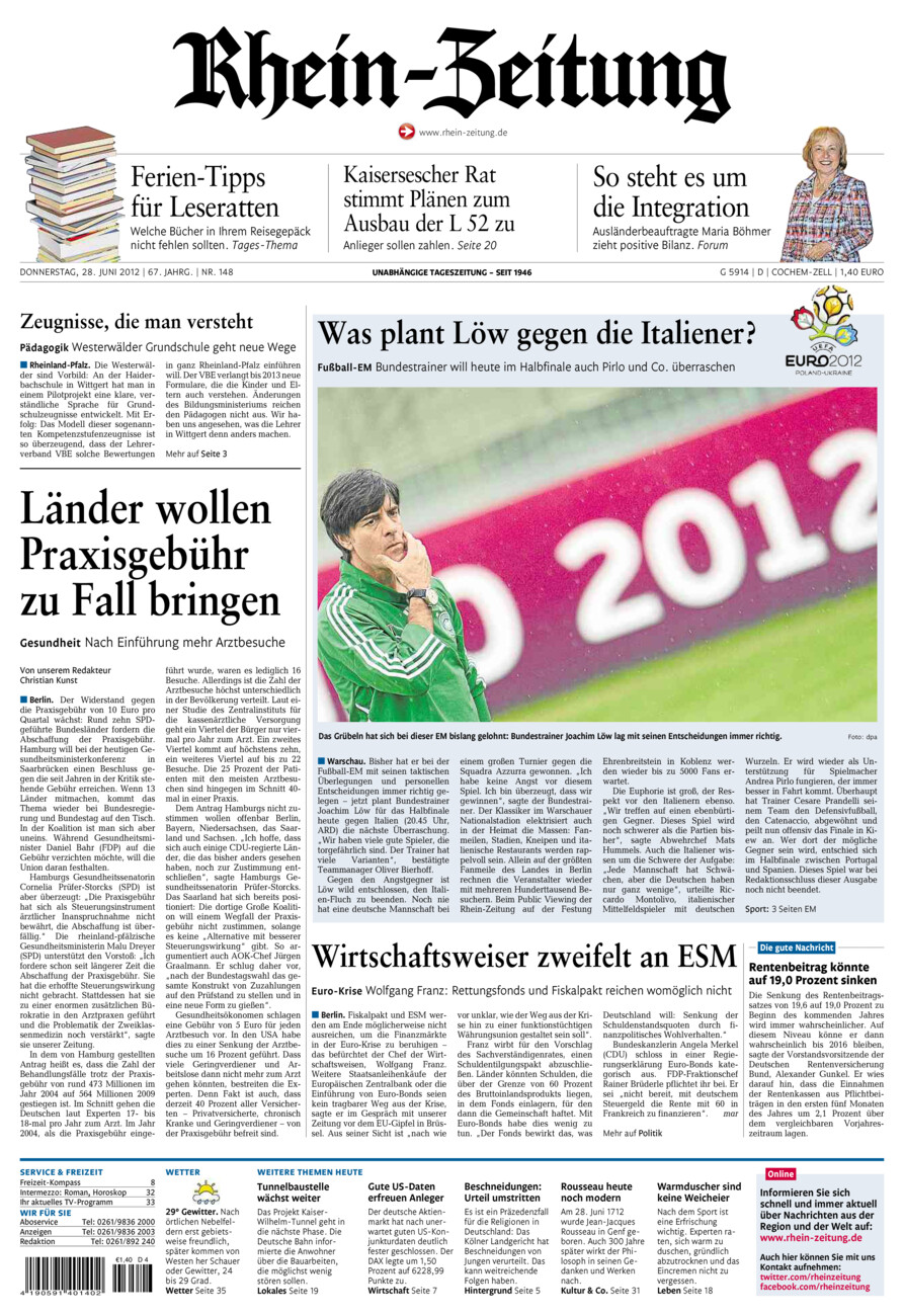 Rhein-Zeitung Kreis Cochem-Zell vom Donnerstag, 28.06.2012