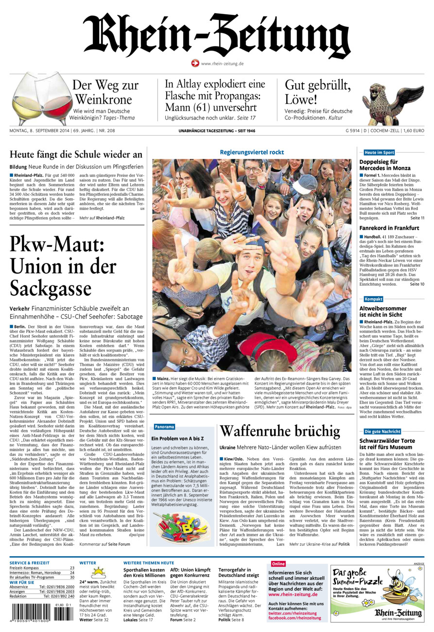 Rhein-Zeitung Kreis Cochem-Zell vom Montag, 08.09.2014