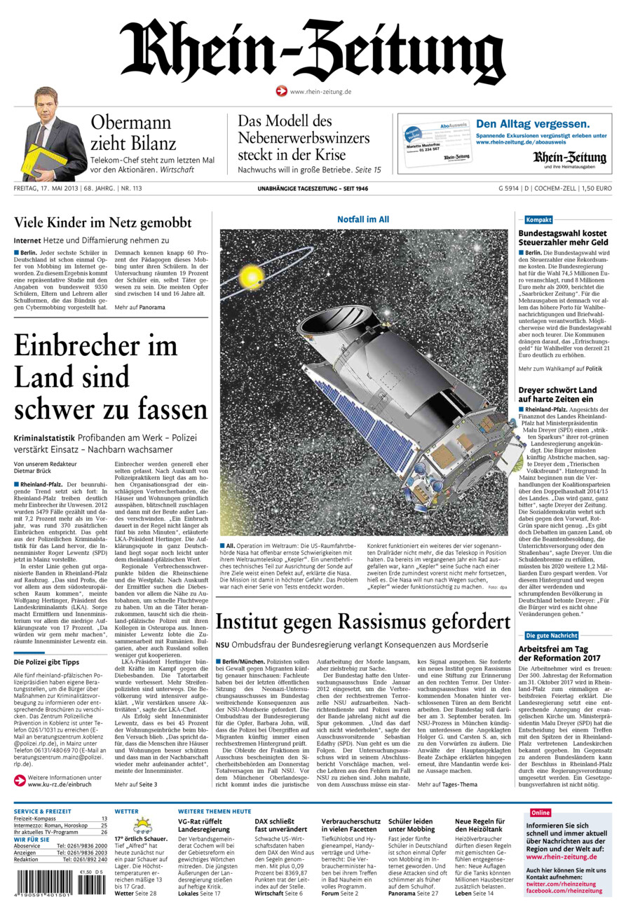 Rhein-Zeitung Kreis Cochem-Zell vom Freitag, 17.05.2013