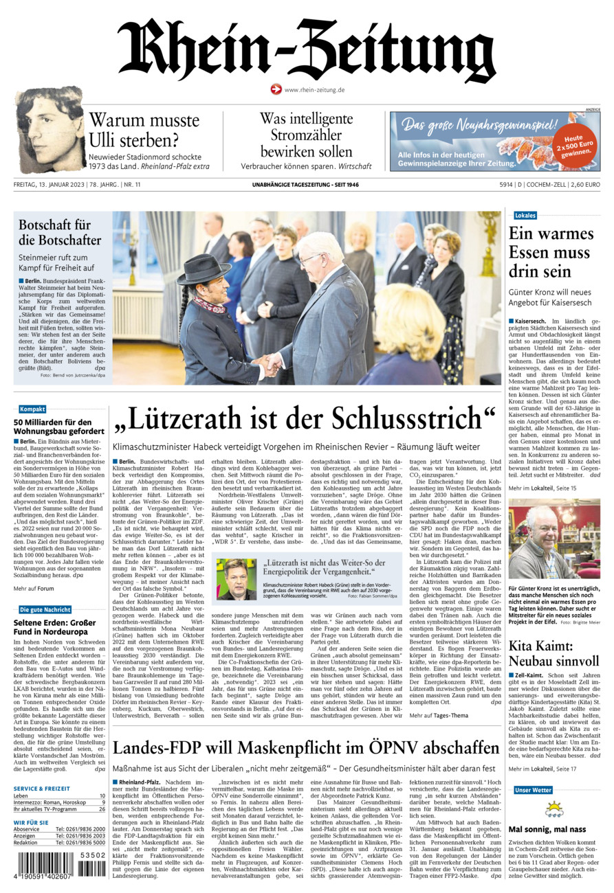 Rhein-Zeitung Kreis Cochem-Zell vom Freitag, 13.01.2023