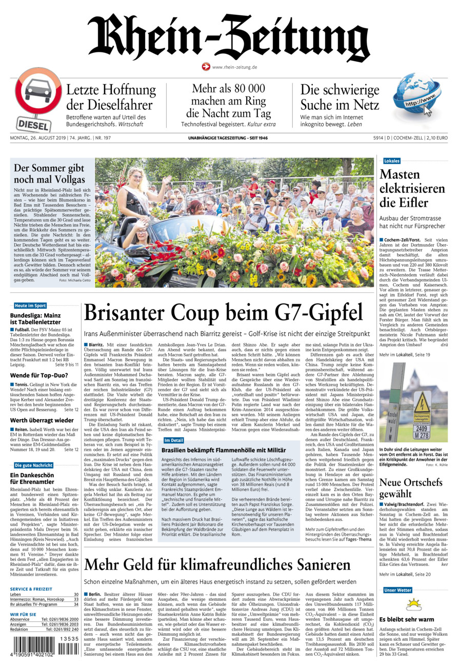 Rhein-Zeitung Kreis Cochem-Zell vom Montag, 26.08.2019