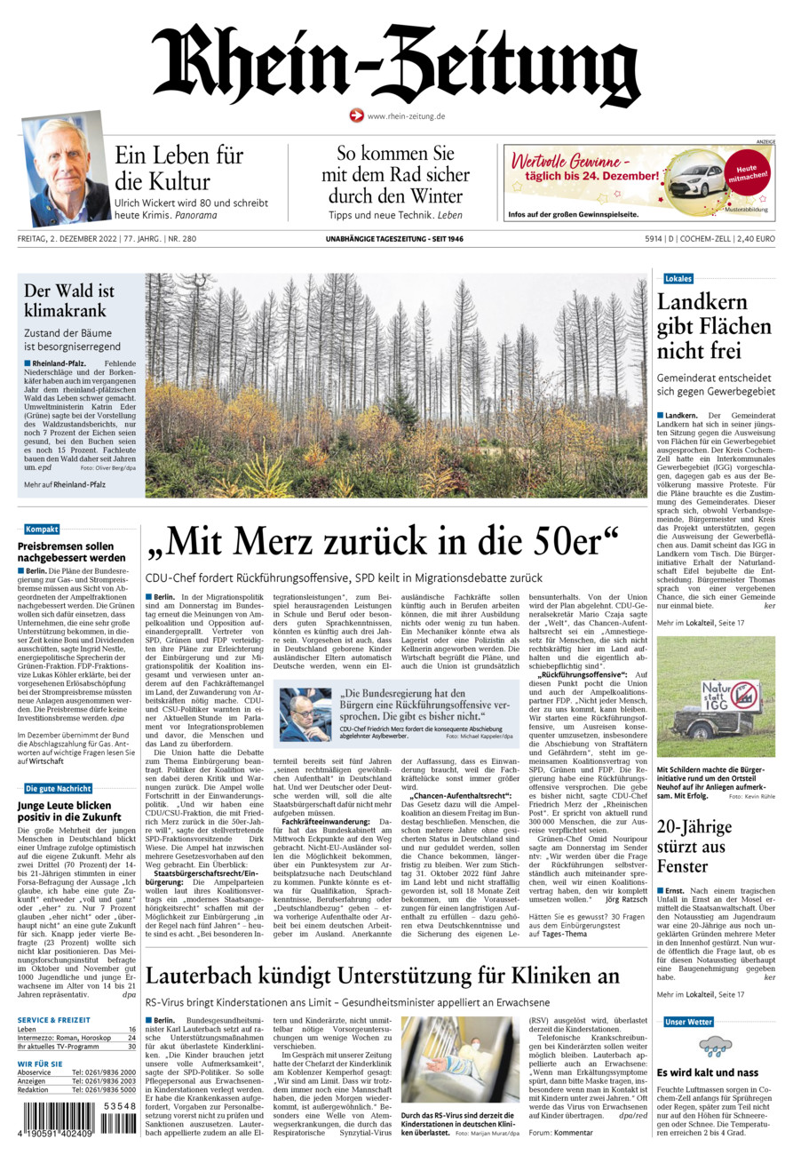 Rhein-Zeitung Kreis Cochem-Zell vom Freitag, 02.12.2022