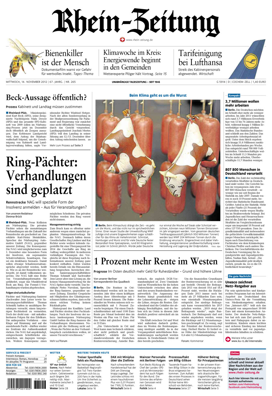 Rhein-Zeitung Kreis Cochem-Zell vom Mittwoch, 14.11.2012