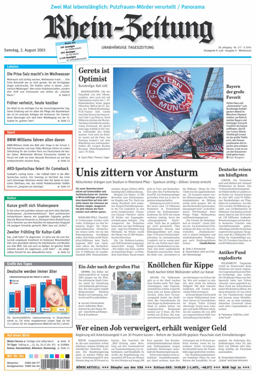 Rhein-Zeitung Kreis Cochem-Zell vom Samstag, 02.08.2003