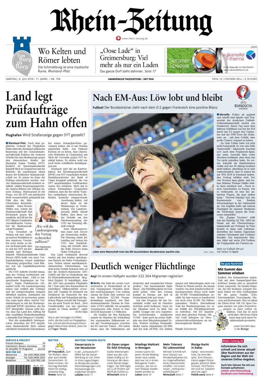 Rhein-Zeitung Kreis Cochem-Zell vom Samstag, 09.07.2016