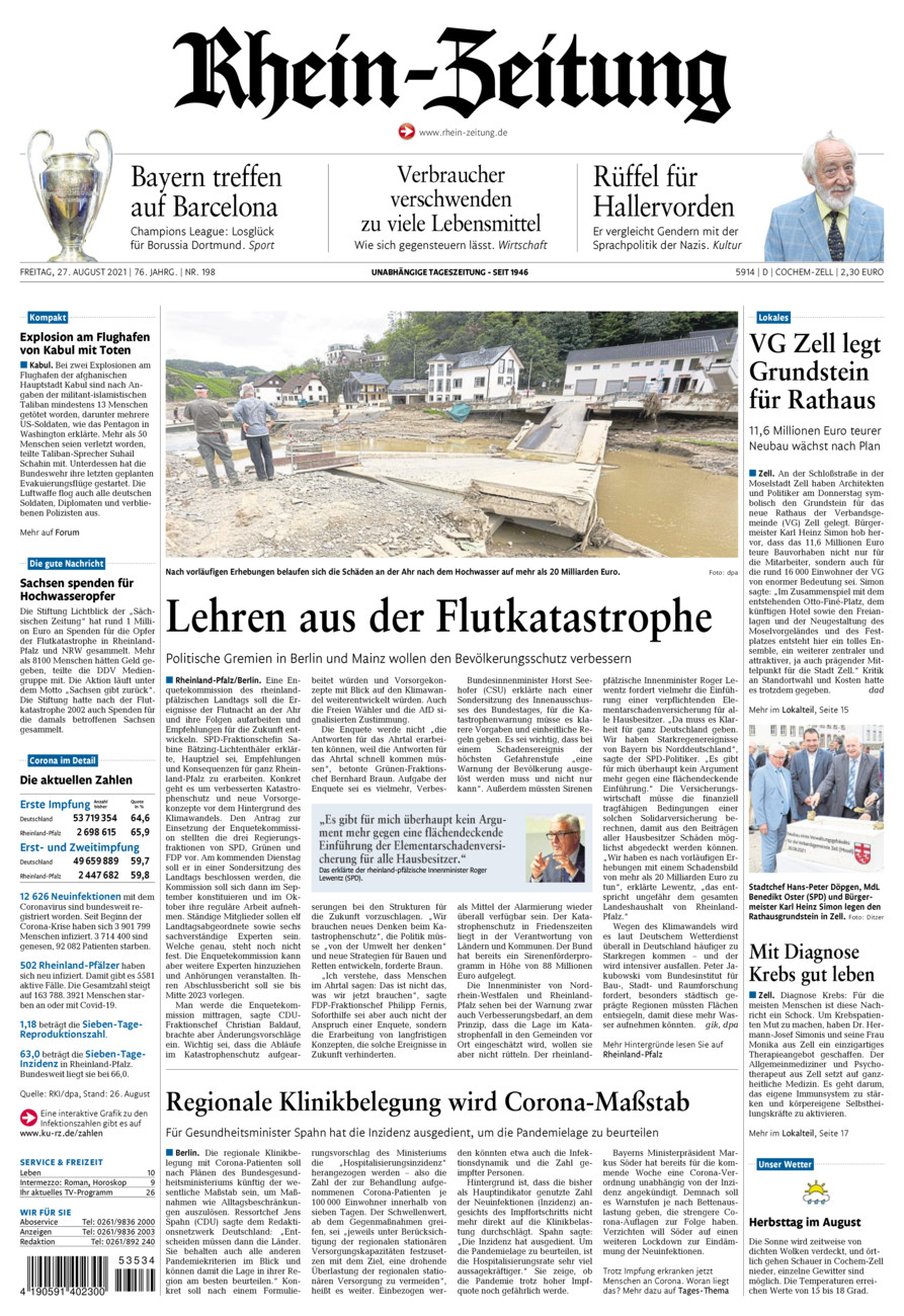 Rhein-Zeitung Kreis Cochem-Zell vom Freitag, 27.08.2021