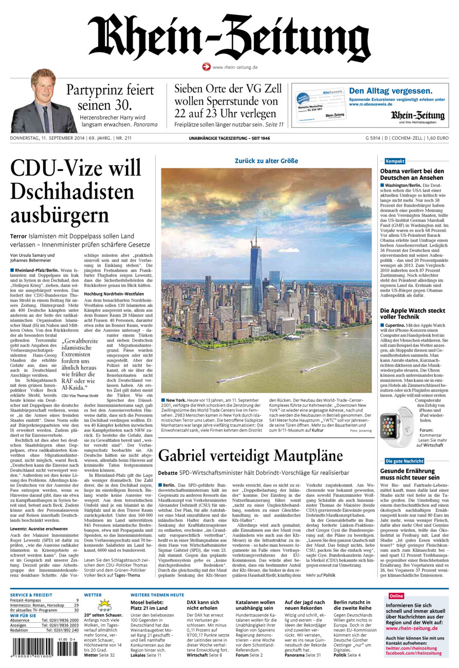 Rhein-Zeitung Kreis Cochem-Zell vom Donnerstag, 11.09.2014