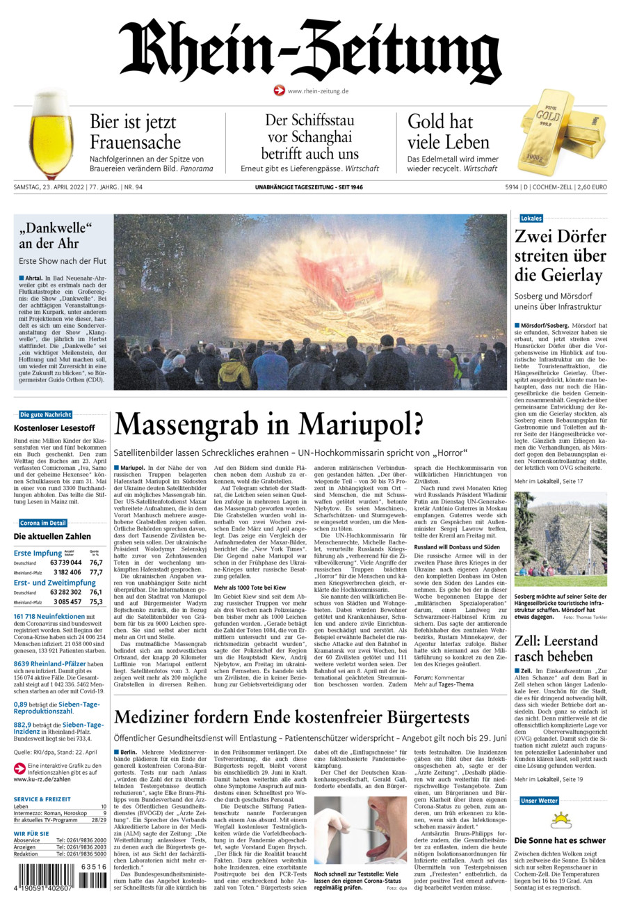 Rhein-Zeitung Kreis Cochem-Zell vom Samstag, 23.04.2022