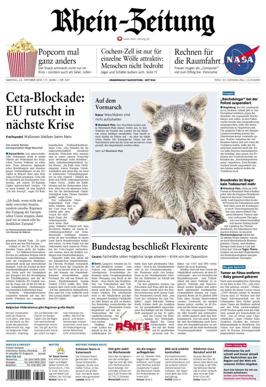 Rhein-Zeitung Kreis Cochem-Zell vom Samstag, 22.10.2016