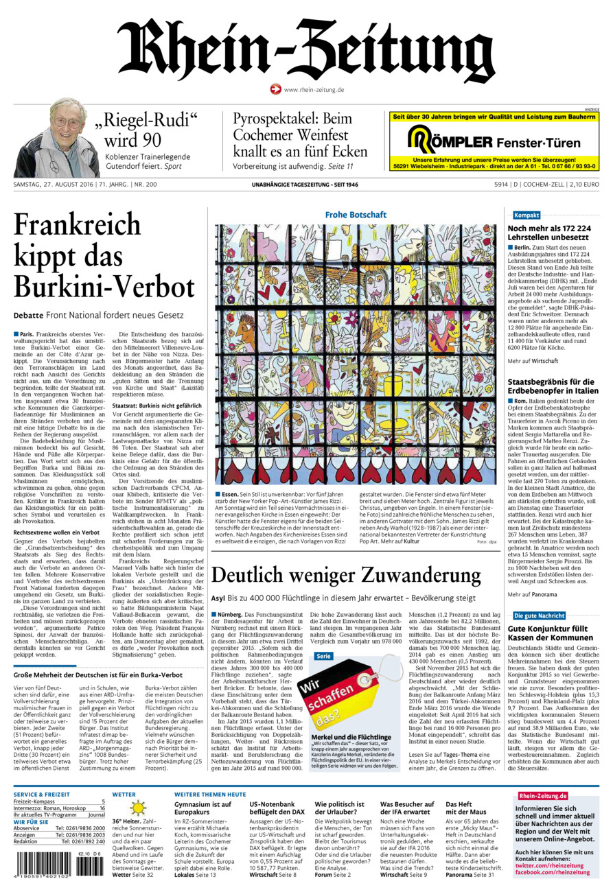 Rhein-Zeitung Kreis Cochem-Zell vom Samstag, 27.08.2016