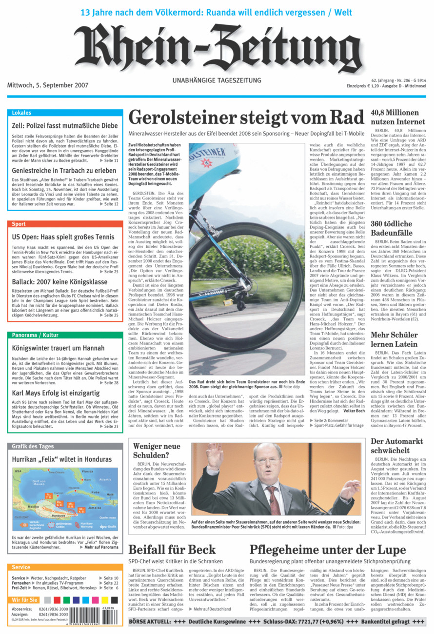 Rhein-Zeitung Kreis Cochem-Zell vom Mittwoch, 05.09.2007