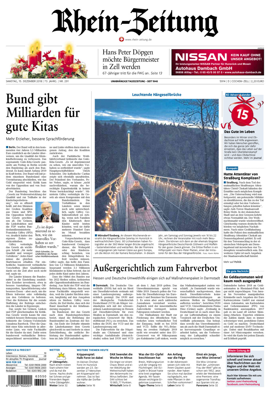 Rhein-Zeitung Kreis Cochem-Zell vom Samstag, 15.12.2018