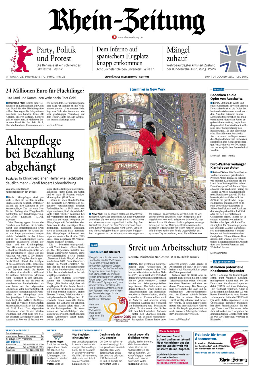 Rhein-Zeitung Kreis Cochem-Zell vom Mittwoch, 28.01.2015