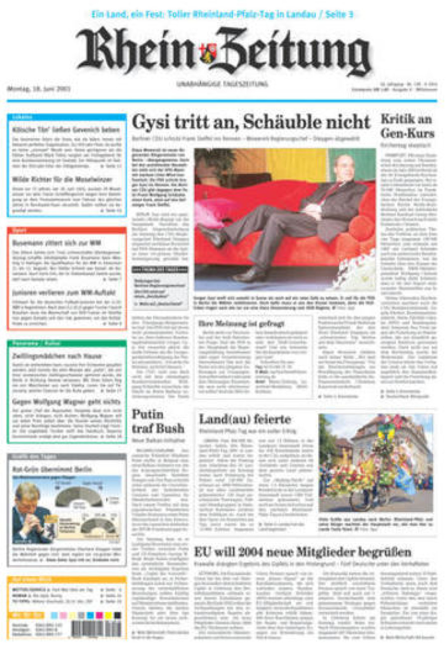Rhein-Zeitung Kreis Cochem-Zell vom Montag, 18.06.2001