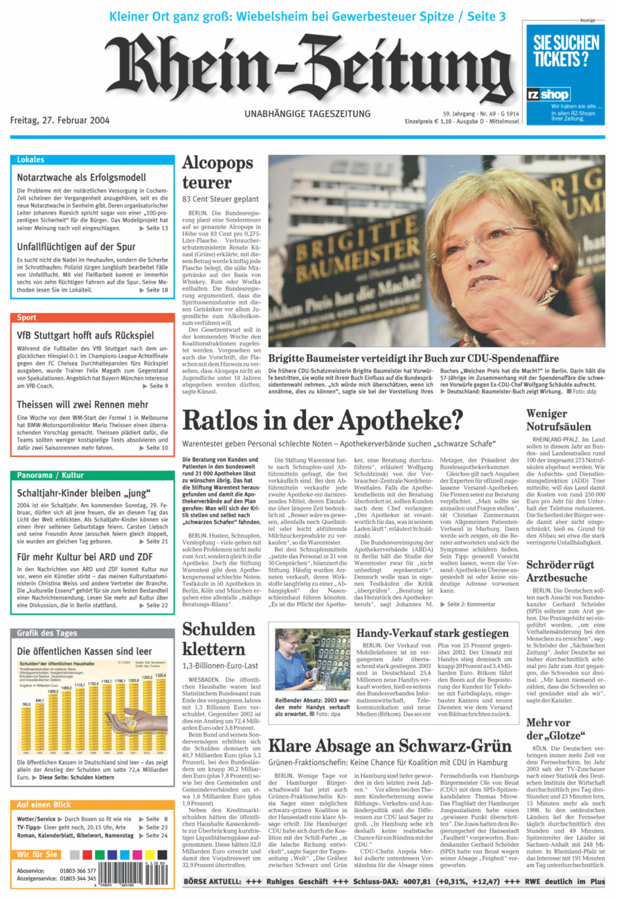 Rhein-Zeitung Kreis Cochem-Zell vom Freitag, 27.02.2004