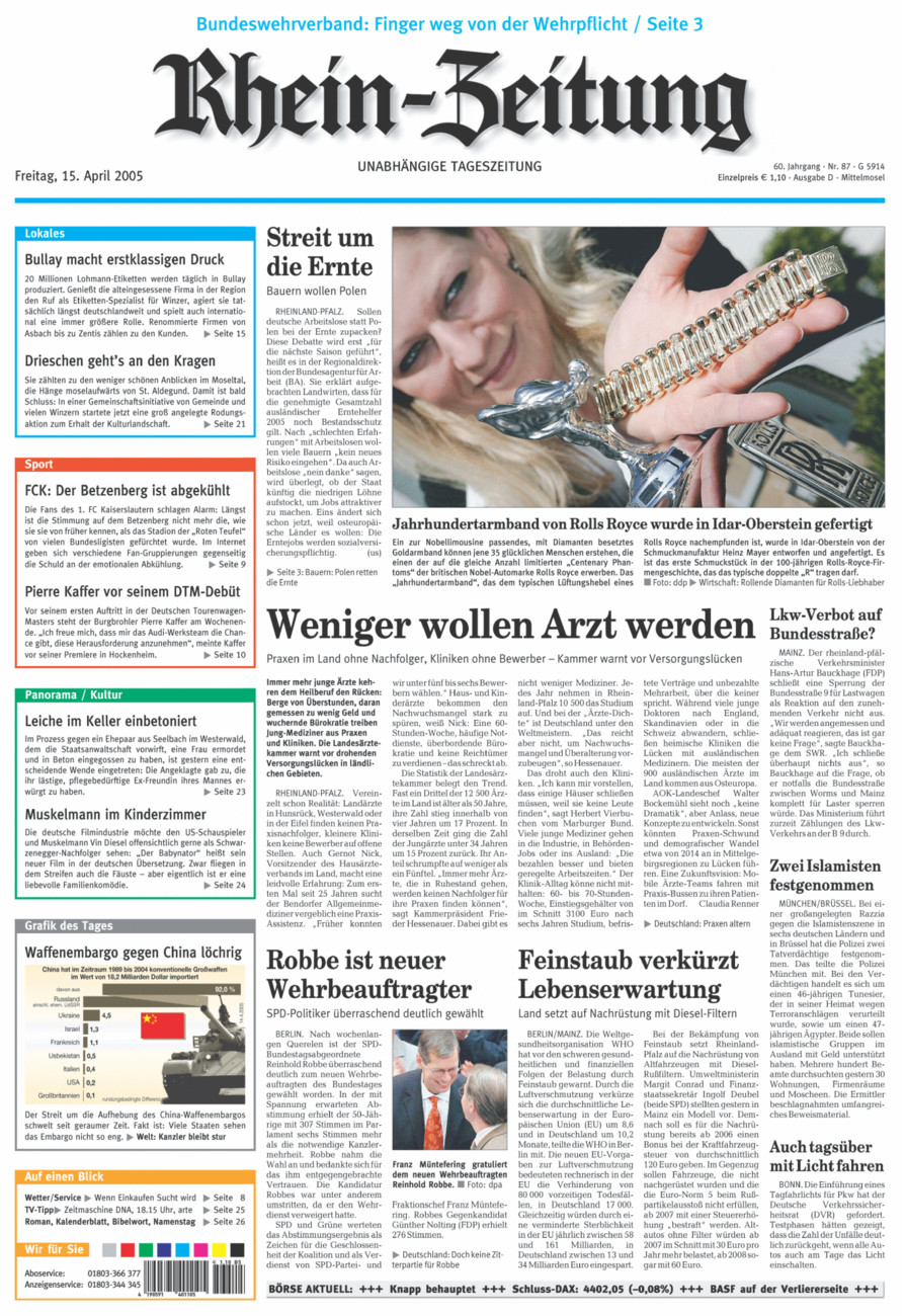 Rhein-Zeitung Kreis Cochem-Zell vom Freitag, 15.04.2005
