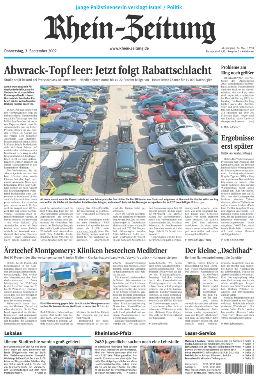 Rhein-Zeitung Kreis Cochem-Zell vom Donnerstag, 03.09.2009