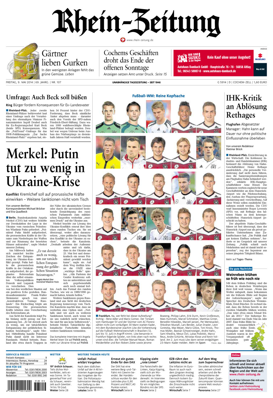 Rhein-Zeitung Kreis Cochem-Zell vom Freitag, 09.05.2014