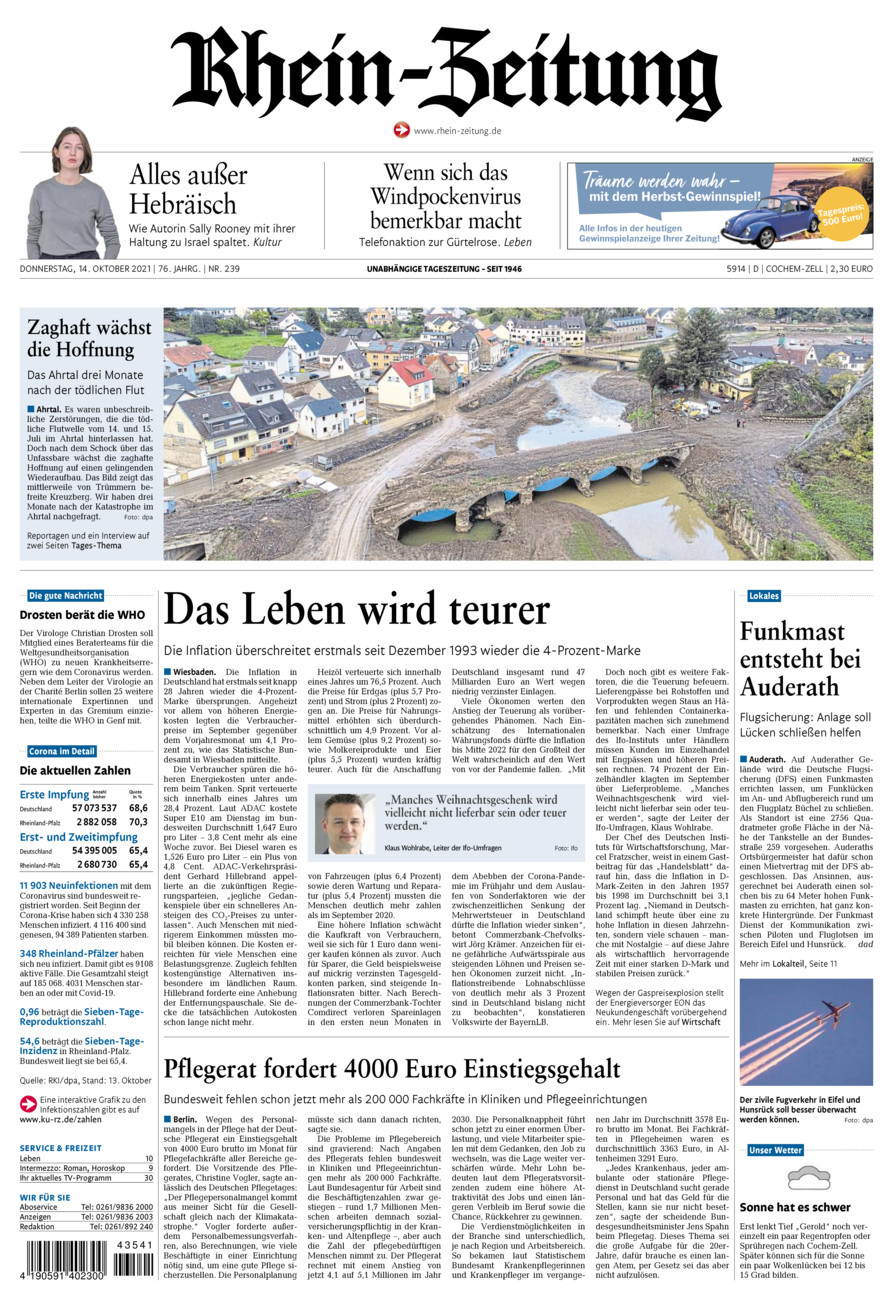 Rhein-Zeitung Kreis Cochem-Zell vom Donnerstag, 14.10.2021