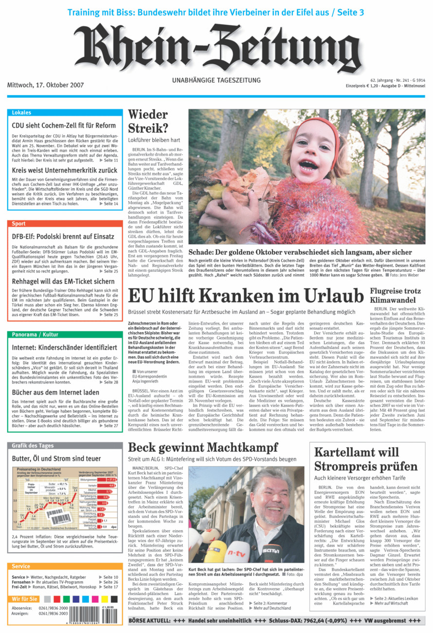 Rhein-Zeitung Kreis Cochem-Zell vom Mittwoch, 17.10.2007