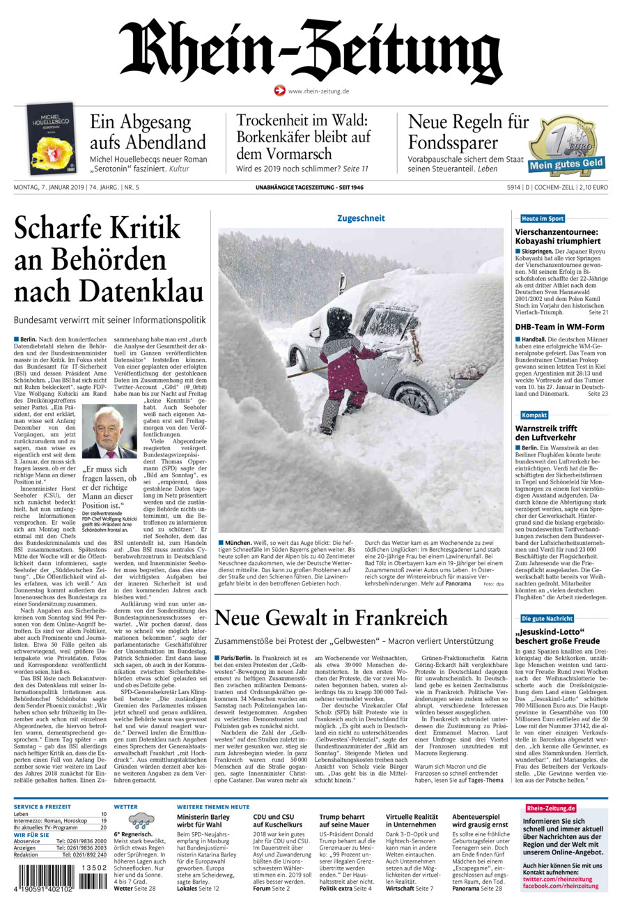 Rhein-Zeitung Kreis Cochem-Zell vom Montag, 07.01.2019