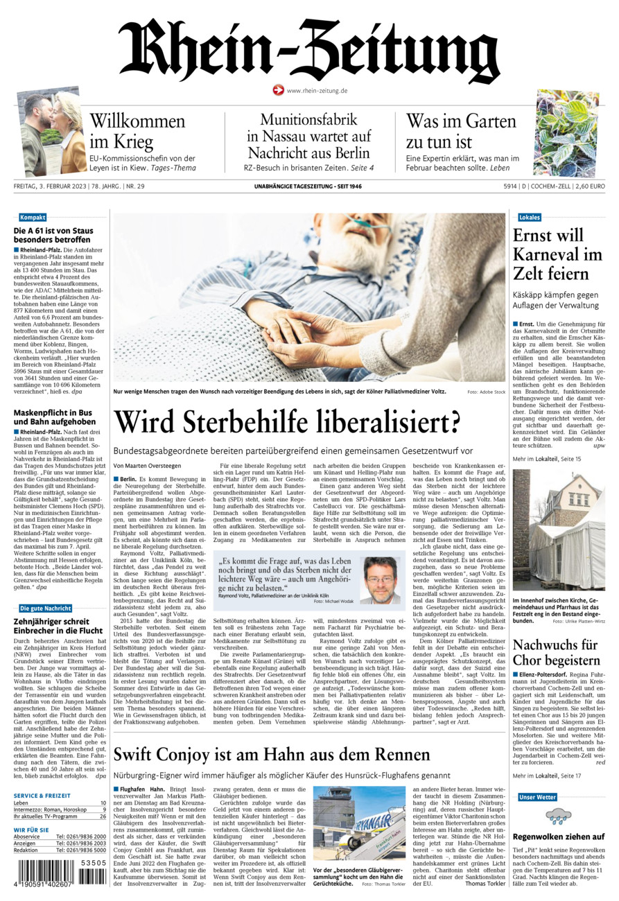 Rhein-Zeitung Kreis Cochem-Zell vom Freitag, 03.02.2023