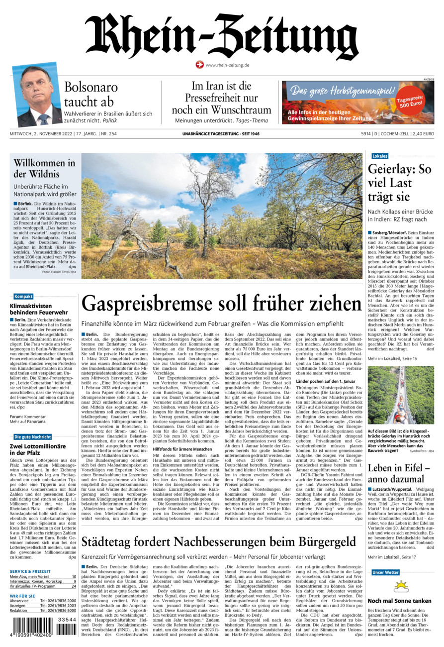 Rhein-Zeitung Kreis Cochem-Zell vom Mittwoch, 02.11.2022