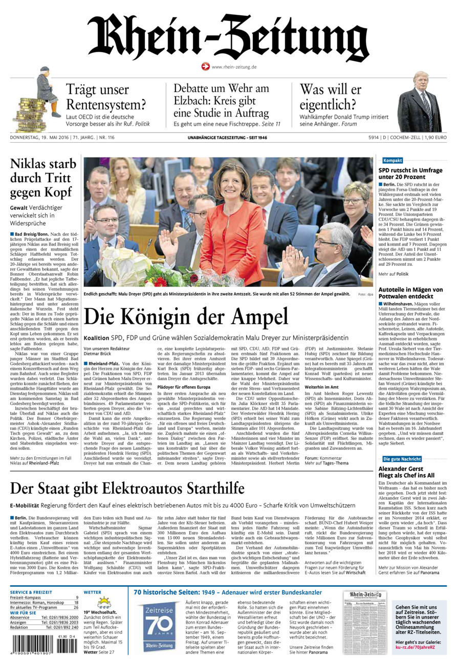 Rhein-Zeitung Kreis Cochem-Zell vom Donnerstag, 19.05.2016